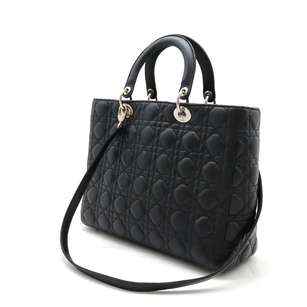 Dior Cannage Lady Bag Shoulder 2way Black Leather Christian Black